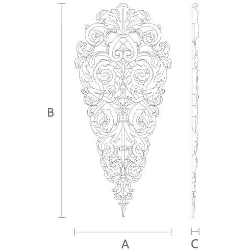 vertical artistic floral acanthus scrolls wood onlay applique baroque style - 2